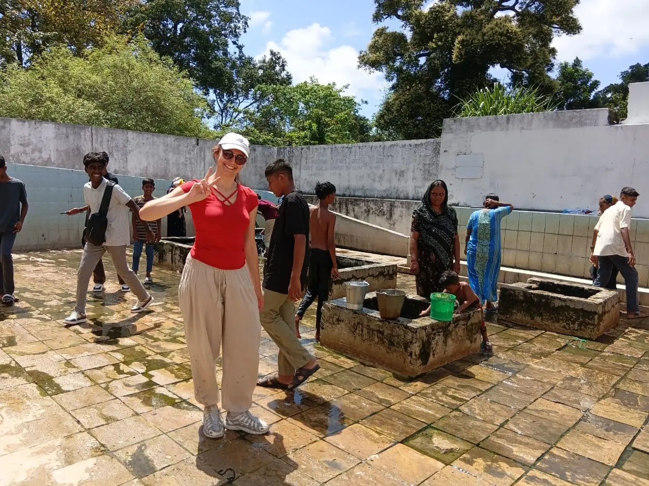 Guests exploring the ancient royal bathing ponds