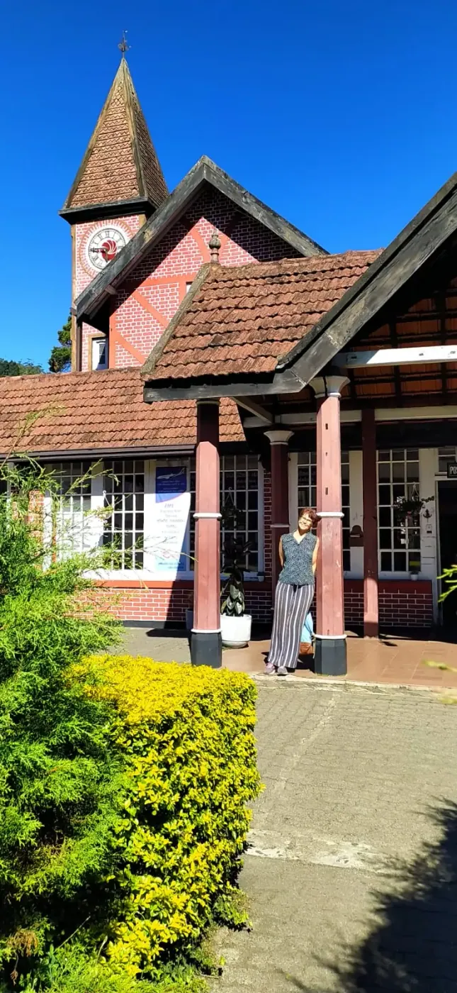 A guest outside a colonial era house in the north